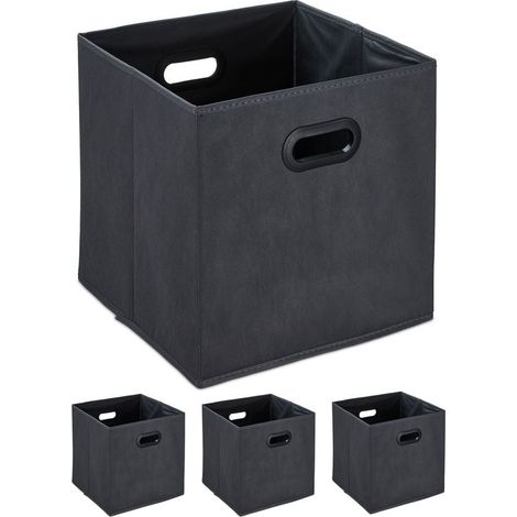 Lot de 4 boîtes de rangement, pliables, poignées ovales, tissu non tissé, anthracite, étagères carrées (1/5)