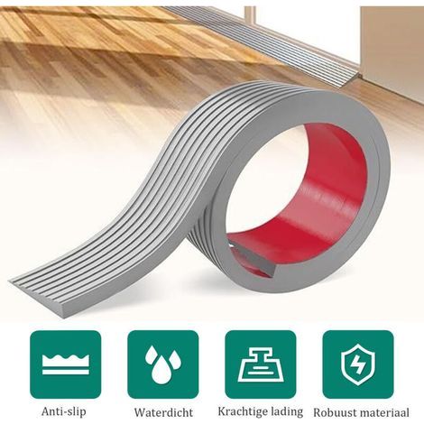 Rampe de seuil en PVC - 1 m x 10 mm x 50 mm - Petite rampe de seuil en PVC - Rampe de seuil - Rampe en caoutchouc auto-adhésive - Convient aux fauteuils roulants - Grise (1/3)
