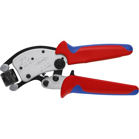 KNIPEX 97 53 19 Twistor® T Pince à sertir auto-ajustable pour embouts de câble avec tête de sertissage rotative avec poignées multimatières chromée 200 mm