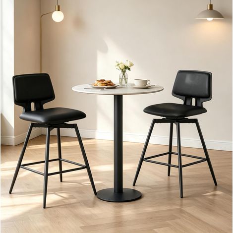 Taburete de bar ergonómico negro con respaldo, giratorio 360°, 2 unidades, OKWISH (1/5)