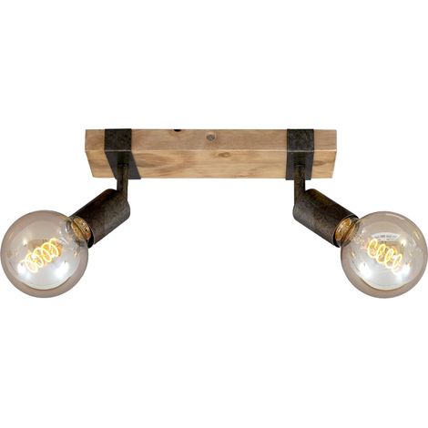 1 Plafonnier, Spot orientable, Métal-bois, Design rétro, Noir et marron, Salon chambre couloir (1/5)