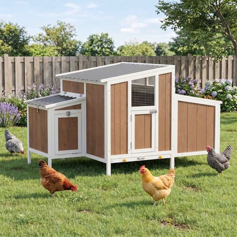 Gallinero para Exterior de Madera 145x90x92 cm para 2-4 Gallinas con Nido Casa Lateral Bandeja Extraíble Marrón Claro (1/5)