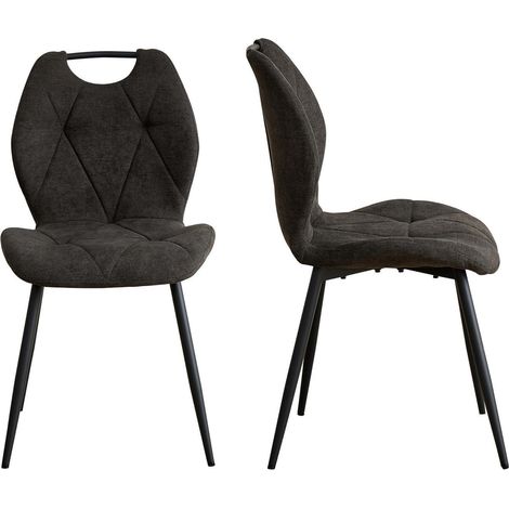 2er-Set Esszimmerstühle skandinavisch mit Griffen und Rautenmuster, schwarz (1/5)
