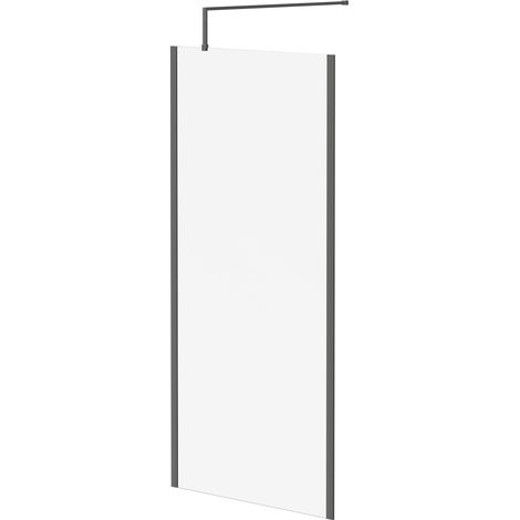Colore 8mm Clear Glass Gunmetal Grey 1850mm x 900mm Walk In Shower Screen including Wall Channel with End Profile and Support Bar (1/5)