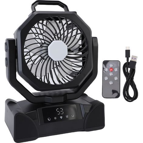 Portable fan with LED light, remote control, 20,000 mAh battery powered, rechargeable cooling for outdoor camping, fishing F14 Black (1/5)