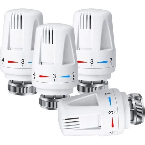 Set mit 4 thermostatischen Heizkörperköpfen M30 x 1,5, Heizungsthermostatventil mit Flüssigkeitssensor und Frostschutz