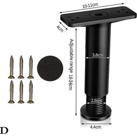 Pied de support télescopique pour cadre de lit en bois non massif, barre de support inférieure pour étagère, longueur : 18 à 34 cm, noir (1/5)