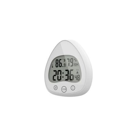 Digitale Wanduhr für Badezimmer, Dusche, geräuschlos, Küchentimer, super wasserdicht und staubdicht, mit Saugnapfhaken, Temperatur- und Luftfeuchtigkeitsanzeige (Weiß)