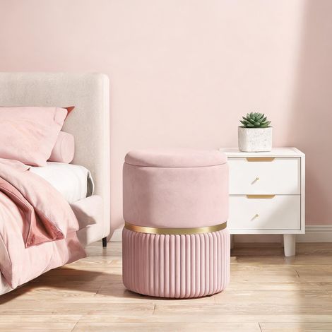 Pouf rose en velours 36 x 36 x 44 cm (1/5)