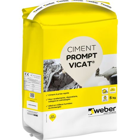 Weber Saint-Gobain Ciment prise rapide en milieux humides 5kg, scellement urgent, réparations, rebouchage, PROMPT VICAT