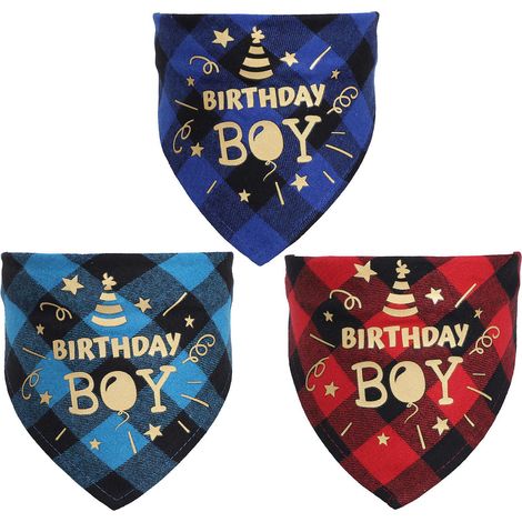 Serviette Triangle D't Pour Animaux De Compagnie 3 Pices (style Carreaux D'anniversaire - Garons), Collier Pour Animaux De Compagnie, Charpe D't, (1/5)