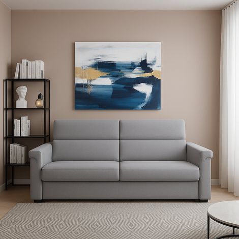 Divano Fisso 2 Posti Flaibano, Sfoderabile, Idrorepellente Made in Italy, Lavabile, 205x95x100h cm Grigio (1/4)