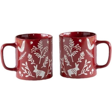 Mug de Noël en porcelaine 350 ml - Deux mugs rouges - Mug de Noël avec motif de Noël - Mug de Noël bicolore (motif de Noël - 350 ml) (1/3)