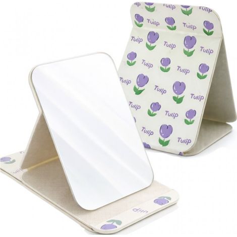 Espejo cosmético de piel ecológica, abatible, de pie, grande, con forma de tulipán, 15 x 20 cm L22