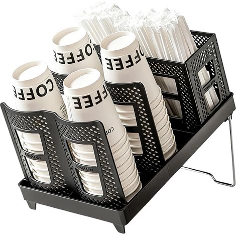 Becherspender, Kunststoff, abgestuftes Design, integrierter Strohhalmkorb, klappbarer Ständer, für Bar und Büro (1/5)