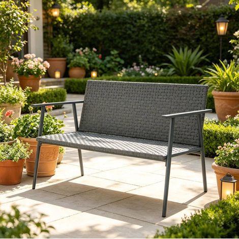 Panca da giardino 2 posti 110x58x78 cm in resina intrecciata grigia FloraGrace (1/5)