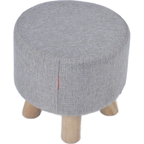 Tabouret en lin recouvert de tissu pour se changer, pieds en bois, petit tabouret rond tendance pour salon (1/5)