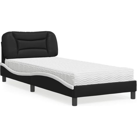 vidaXL Lit avec matelas Hvar noir et blanc 90x200 cm similicuir (1/5)