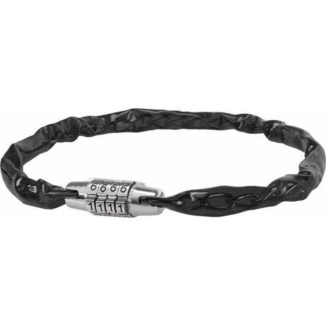 Antivol 4 chiffres 500mm vélo VTT noir transparent chaine acier tête chromé protection plastique