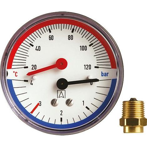 Thermomanometre TM 80 radial 80 mm diametre, R 1/2", 0-4 bars