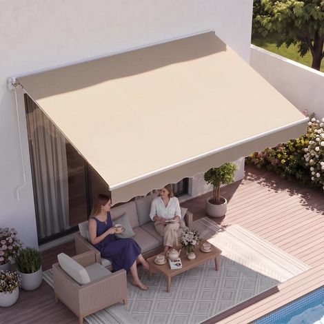 Store Banne Manuel 4x2,4 m Auvent Rétractable Terrasse Extérieur 40°-90° Réglable Résistant au Vent/UV/Eau Auvent Pare-soleil Polyester avec Manivelle pour Patio, Arrière-cour, Jardin, Balcon (1/5)