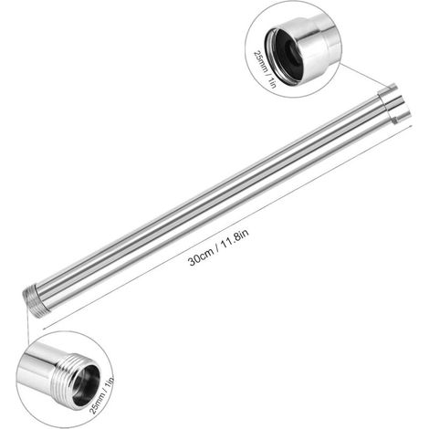 Bras de Douche 30cm, Extension de Bras de Douche de G3 / 4, Rallonge de Pomme de Douche, Pomme de Inférieure Tube de Cuivre Chromé Accessoire Extension de Pomme de Douche (10 Pouces) - (1/3)