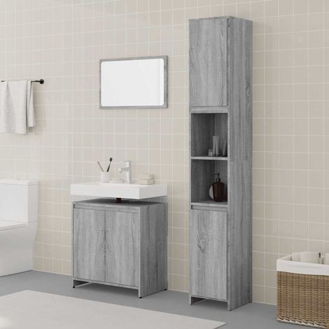 3-tlg. Badmöbel-Set Grau Sonoma Holzwerkstoff
