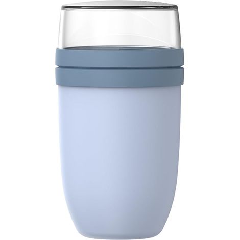 Pot à Déjeuner XL Ellipse - Pot à Yaourt et Muesli - Compartiments Séparés - Convient au Congélateur, au Micro-ondes et au Lave-vaisselle - 750 + 300 ml - Nordic blue (1/5)