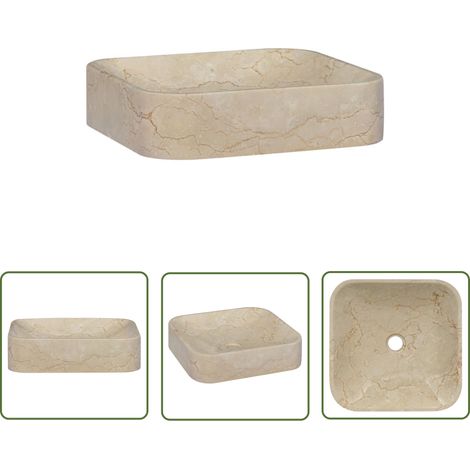 The Living Store Lavabo Crème 40x40x10 cm Marbre - Lavabo En Marbre - Lavabo Design - Lavabo Salle De Bain - Lavabo Crédence - Meuble Salle De Bain (1/5)