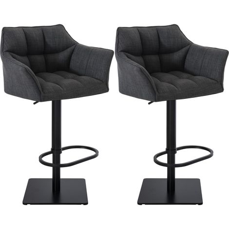 Set di 2 sgabelli da bar regolabili in tessuto grigio scuro con seduta avvolgente imbottita e base quadrata in metallo nero 100006019