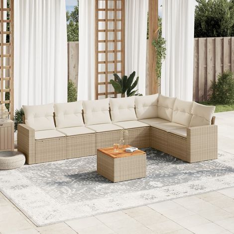 vidaXL 8-tlg. Garten-Sofagarnitur mit Kissen Beige Poly Rattan (1/3)