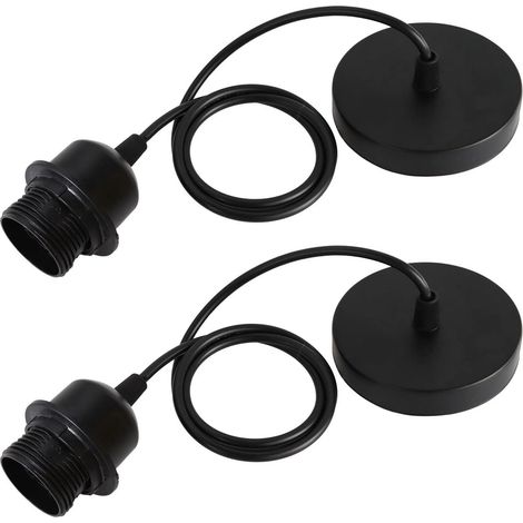 Lot de 2 Suspension E27 Avec Anneau à Vis, Câble Réglable 100CM, E27 Porte Lampe Suspension(Noir) (1/5)