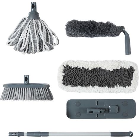 Set Ménage Multifonction "1 Balai & 5 Têtes" 80cm Gris (1/5)