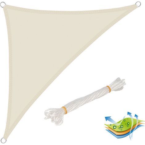 Voile d’ombrage triangulaire 3x3x4,25 m, en polyester, protection contre le soleil avec protection UV pour jardin ou camping, Crème (1/4)