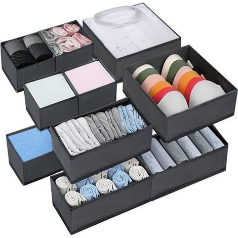 (Couleur:Gris)10 Pcs Boite Organisateur Tiroir,Boite Rangement Vetement Tissu Non-Tissé, Pliable en Tissu Tiroir Respirante - Gris (1/5)