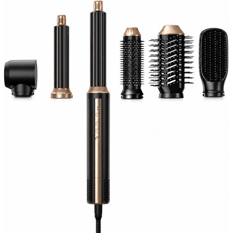 Brosse soufflante 6 en 1 à moteur sans balais, boucleur, lisseur et sèche-cheveux, noire, 220 V UE (1/5)