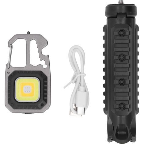 Small COB flashlights, 3 lighting modes, rechargeable, multifunctional, silver, black, portable pocket with tripod for camping (1/5)