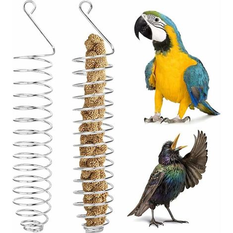 Stainless Steel co.ukuit Feeder, 2 Pcs Spiral Bird Feeder Parrot Bird Feeder Basket Birds Cage Feeding Accessories for Parakeets Conure Macaws (1/5)