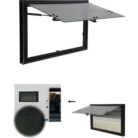 Finestra per camper, finestra per roulotte 700 x 450 mm, finestra a battente con zanzariera e tenda avvolgibile, per camper, roulotte, furgone, camper