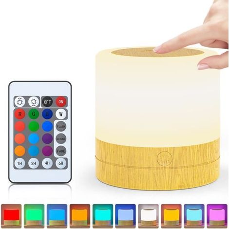 Veilleuse, Mini Lampe de Chevet Multicolore à 360°, Lampe Nuit Rechargeable avec Toucher Luminosité Ajustable Télécommande (1/4)