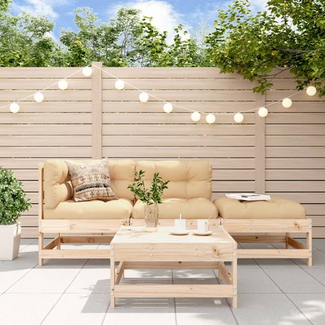 4-tlg. Garten-Lounge-Set mit Kissen Massivholz