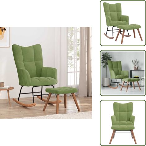 Schaukelstuhl mit Hocker Samt Hellgrün - Samtsofa - Relaxsessel - Schaukelstuhl - Lounge Chair - Gemütlicher Stuhl (1/5)