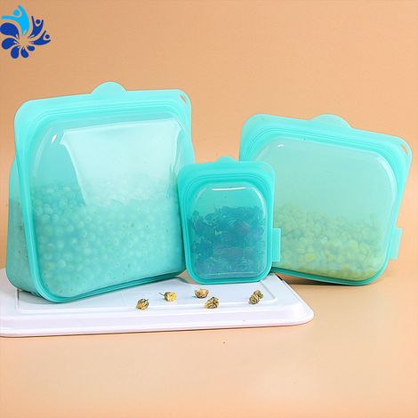 Sacs alimentaires réutilisables en silicone, lot de 3, vert aigue-marine, sacs alimentaires multifonctionnels, sacs à lunch, contenants de voyage, sans BPA, étanches, lavables au lave-vaisselle, écolo (1/4)
