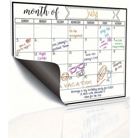 1pc Calendrier magnétique pour réfrigérateur, dos magnétique puissant, surface effaçable à sec, tableau blanc pratique pour organisation de cuisine, planification de repas, planificateurs familiaux, r (1/4)
