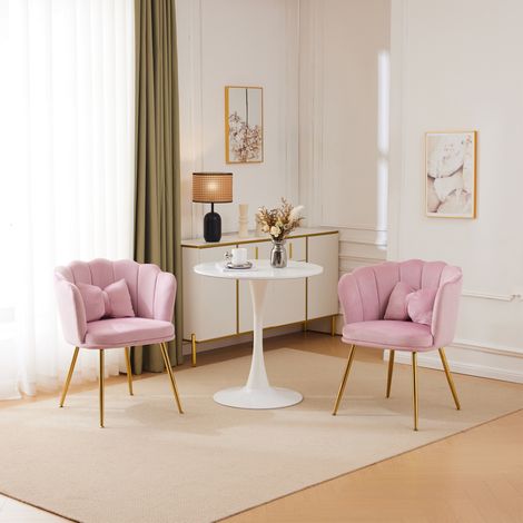 MEUBLIV Set di 2 sedie in velluto rosa con schienale a petalo e gambe dorate (1/5)