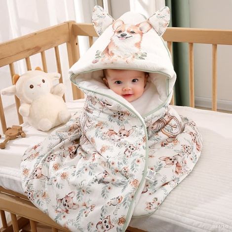 Couverture d'emmaillotage pour nouveau-né, épaisse, en pur coton, idéale pour l'automne et l'hiver. Cadeau parfait pour les mamans ou pour une sortie. (1/4)