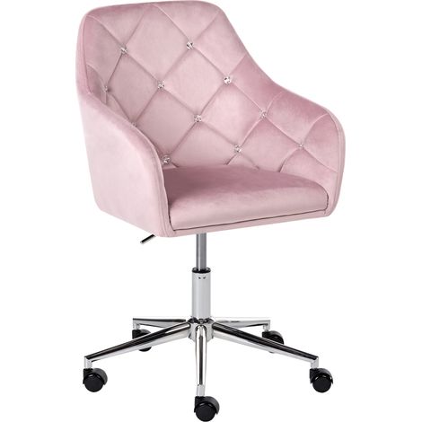 Silla de oficina tapizado de terciopelo giratoria altura regulable respaldo con capitoné con cristales rosa pastel Veloria