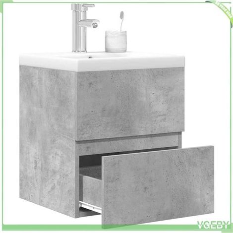 Ensemble meuble de salle de bain 2 pcs - Mod. 3324913 - Gris béton - Bois d'ingénierie - Vasque céramique (1/5)