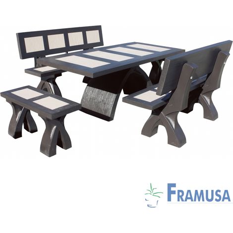 CONJUNTO COMEDOR PIEDRA RECTANGULAR JARDIN SIDNEY POLAR WENGUE