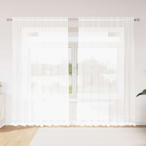 Spitzenvorhang mit Vorhängen Floral Weiß 245 x 200 cm Polyester
